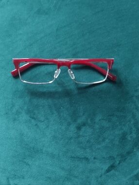 Red / Silver-tone Metal AC1007 Men's Eyeglasses Frame Only